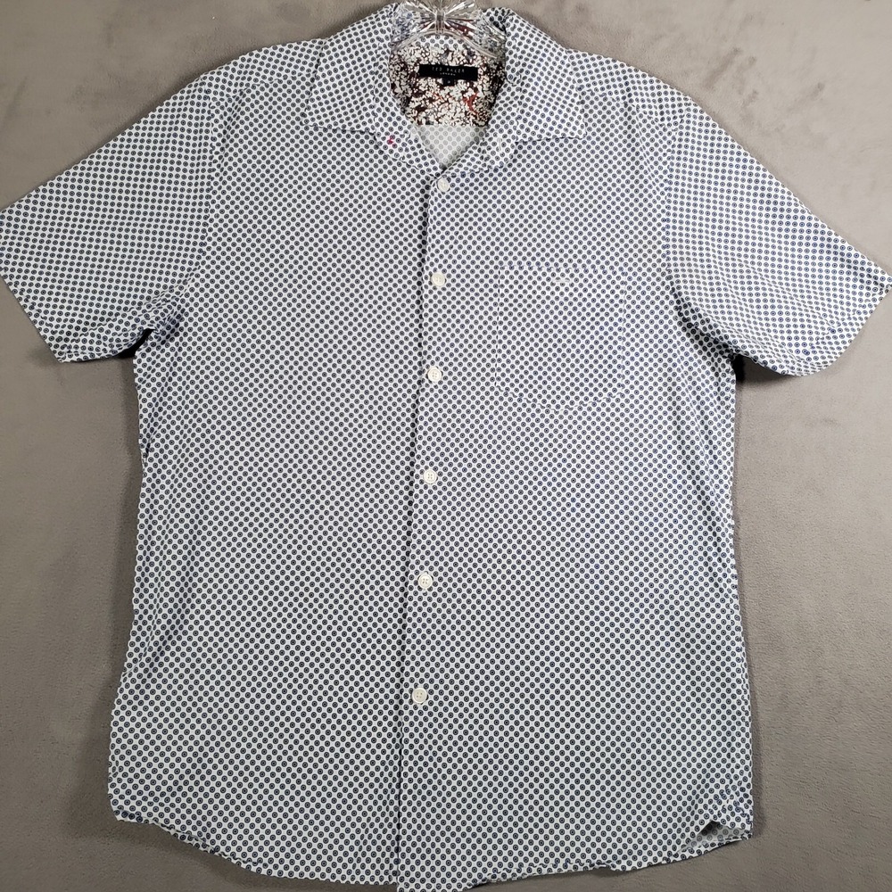 Ted Baker London Shirt Mens 3/M Navy Geometric Print Short Sleeve Button Up Prep